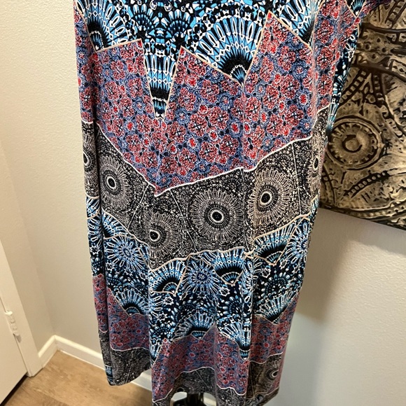 DANA BUCHMAN Dress Print Shift Black Red V-Neck Button Stretch XL - Picture 5 of 11